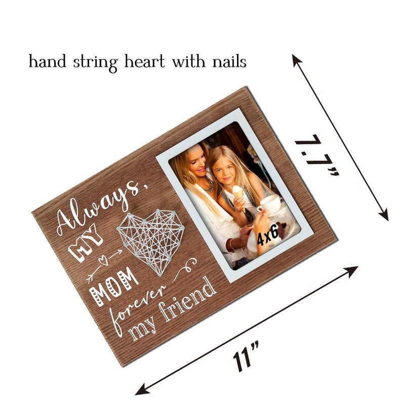 Buecasa Mom Gifts from Daughter and Son - Mother Birthday Picture Frame String Heart in Grainwood 4x6 Inches - Always My Mom Forever My Friend - Image 2